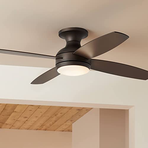 Casa Vieja 52″ Casa Elite Modern Hugger Low Profile Indoor Ceiling Fan with Light LED Dimmable Remote Flush Mount Oil Rubbed Bronze for House Bedroom Living Room Home Kitchen Dining Office