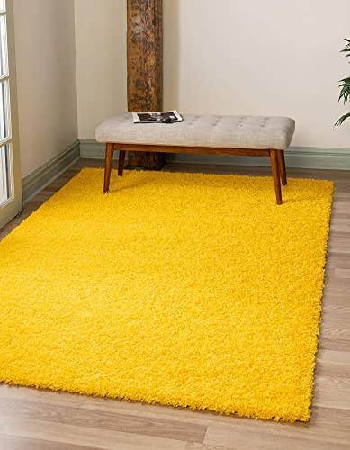 Unique Loom Solid Shag Collection Area Rug (9′ x 12′ Rectangle, Tuscan Sun Yellow)