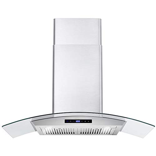 COSMO 668AS900 Wall Mount Range Hood with 380 CFM, Ducted Exhaust Vent, 3 Speeds, Tempered Glass Hood, LCD Display Touch Control Panel in Stainless Steel (36 inch)