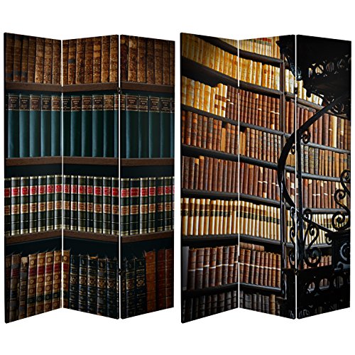 ORIENTAL Furniture Tall Double Sided Library Canvas Room Divider, 6′