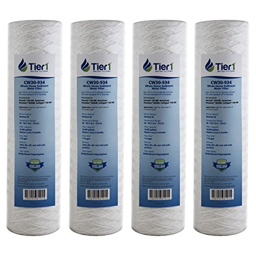 Tier1 30 Micron 10 Inch x 2.5 Inch | 4-Pack String Wound Polypropylene Whole House Sediment Water Filter Replacement Cartridge | Compatible with Pentek CW-MF, 155187-43, W30W, Home Water Filter