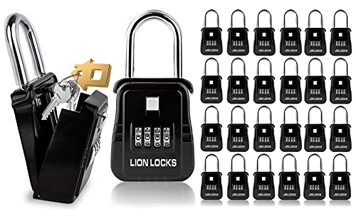 Lion Locks 1500 Key Storage Lockbox, Set-Your-Own Code Lock Portable Key Holder, Rust-Proof Secure Outdoor Key Safe, Hide-a-Key Safe Box Lock Box, Airbnb, Construction (24-Pack/Black)