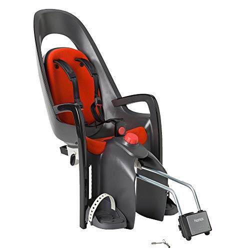 Hamax Caress Rear Child Bike Seat – Frame Mount, Ultra-Shock Absorbing, Adjustable to Fit Kids (Baby Through Toddler) 9 mo – 48.5 lb. (Grey/Red)
