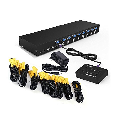 RIJER 8 Port Manual Smart VGA USB KVM Switch 801UK PC Computer DVR Selector 1 KM Combo Controls 8 Hosts with Extension Switcher and 8PCS Original Cable