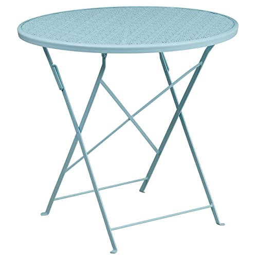 Flash Furniture Commercial Grade 30″ Round Sky Blue Indoor-Outdoor Steel Folding Patio Table