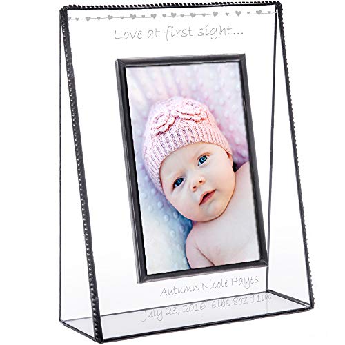Baby Picture Frame Personalized Gift for New Mom and Dad 4×6 Photo Engraved Glass Keepsake Nursery Décor Pic 319 EP558 (4×6 vertical)