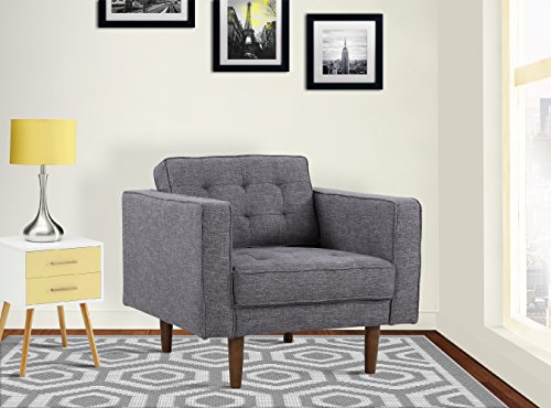 Armen Living Element Chair in Dark Grey Linen and Walnut Wood Finish
