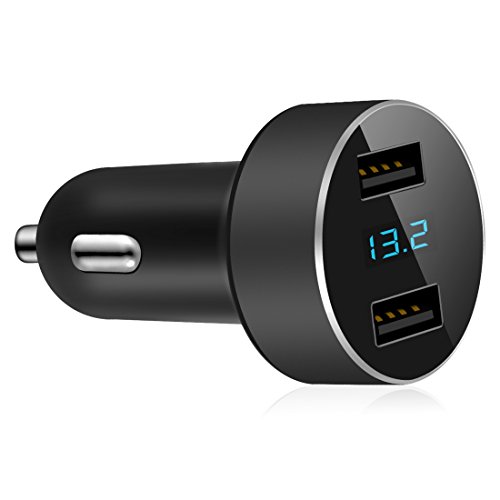 LIHAN Dual USB Car Charger,Cigarette Lighter Voltage Meter,Compatible with Apple iPhone,iPad,Samsung Galaxy,LG,Google Nexus,Other USB Charging Devices, Black