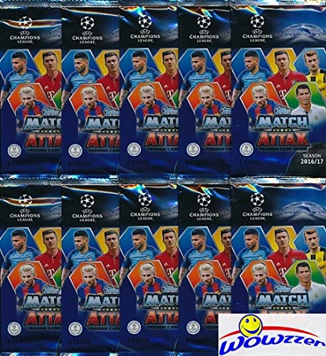 2016/2017 Topps Match Attax Champions League Soccer lot of (10) Factory Sealed Foil Packs with 60 Cards ! Look for Top Stars including Ronaldo, Messi, Neymar, Suarez & More