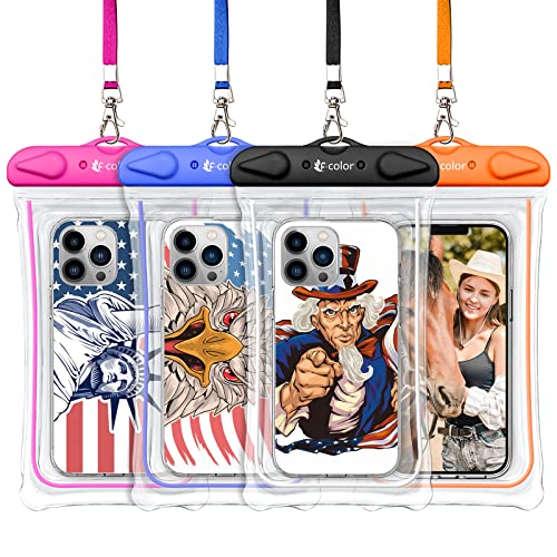 Waterproof Phone Pouch, 4 Pack F-color Clear Waterproof Phone Case Dry Bag Compatible for iPhone 13 12 Pro Max, 11, XS, XR, X, Galaxy S9+, S10, Google Pixel, Blue Black Orange Pink