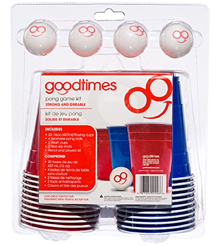 Goodtimes Pong Game Kit-Party Cups with 4 Smiley Face Pong Balls (20 Pack) Perfect for Beer Pong