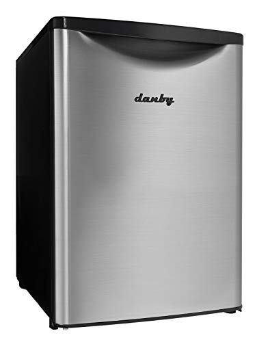 Danby DAR026A2BSLDB 2.6 Cu.Ft. Mini Fridge, Free-Standing All Refrigerator for Bedroom, Living Room, Kitchen, Dorm, in Stainless Finish