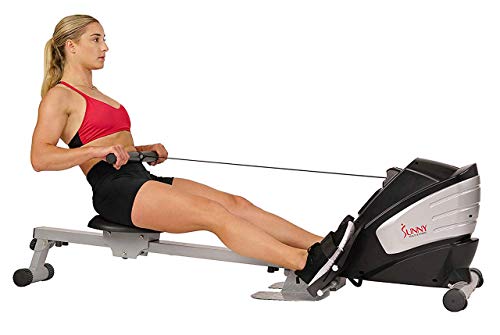 Sunny Health & Fitness Dual Function Magnetic Rowing Machine w/ Digital Monitor, Multi-Exercise Step Plates, 275 LB Max Weight and Foldable – SF-RW5622