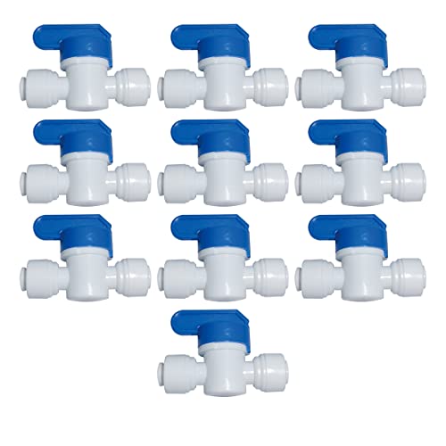 YZM 1/4″ OD Tube Quick Connect Equal Diameter Shut Off Valve Switch Reverse Osmosis System Water Purifier Fitting,10 Pcs