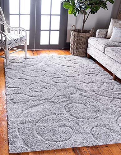 Unique Loom Shag Collection Modern Soft & Plush Textures with Floral Vine Design Area Rug, 9 ft x 12 ft, Grey