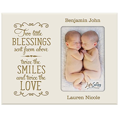 Personalized New Baby Gifts for Twins Picture Frame for Boys and Girls Custom Engraved Photo Frame for New Parents Nana,Mimi and Grandparents (Ivory)
