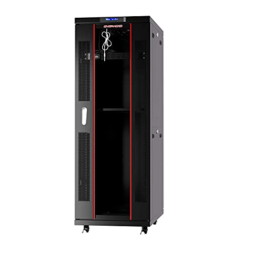 Server Rack 39-inch Deep Server Cabinet on Wheels Locking Network Cabinet Networking Enclosure Lockable Rack Mount – PDU – LCD-Screen – Thermostat – 4 X Fans (32U (24″ w x39 d x67 h))