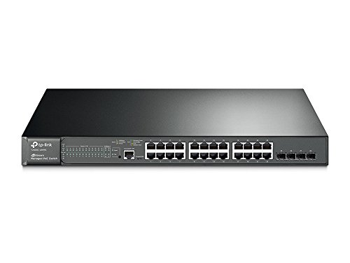 TP-Link 24 Port Gigabit PoE Switch; 24 PoE+ Ports @384W, w/4 SFP slots; L2 Managed; Limited Lifetime Protection; Support L2/L3/L4 QoS, IGMP and LAG; IPv6 and Static Routing (T2600G-28MPS)