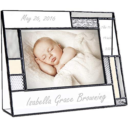 Personalized Baby Picture Frame Grey and Yellow Engraved Glass 4×6 Photo Nursery decor Newborn girl or boy J Devlin Pic 392-46H EP530 (4×6 horizontal)