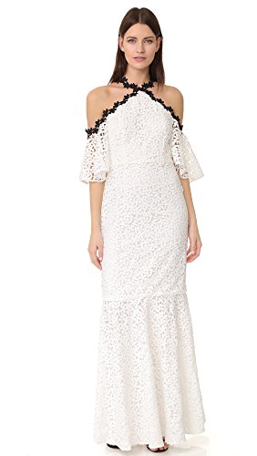 Jill Jill Stuart Women’s Long Lace Gown, Off White/Black, 4