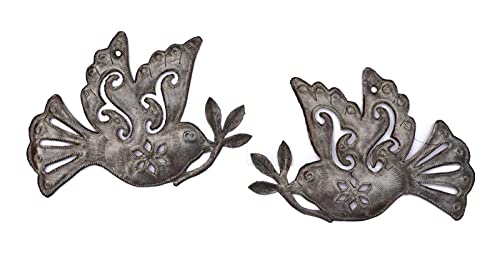 It’s Cactus Home Decor Bird, Set of 2 Dove of Peace with Olive Branch, Wall Hanging Plaques, Cute Metal Garden Art 5.5 x 8 Inches, Handmade in Haiti