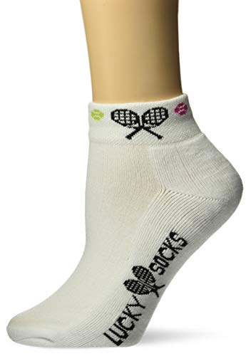 K. Bell Women’s Fun Sports and Outdoors Novelty Crew Socks, Raquet (White), Size: 4-10