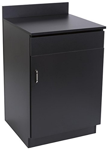 Displays2go Serving Station for Restaurants, Single Cabinet Door, Adjustable Shelf, Pullout Drawer – Black (LCKDSDWSBK)