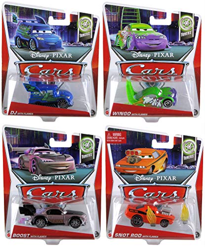Disney Pixar Cars 1:55 Scale Diecast Set of 4 Cars DJ Flames, Boost Flames, Snot Rod Flames Wingo Flames Tuners Edition by Disney
