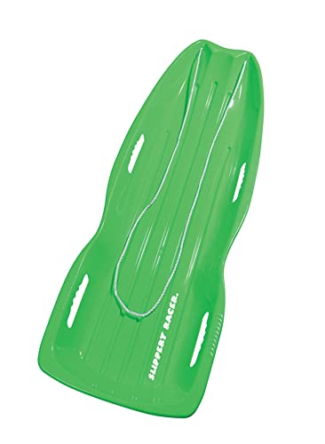 Slippery Racer Downhill Xtreme Flexible Adults and Kids Plastic Toboggan Snow Sled for up to 2 Riders with Pull Rope and Handles, Green