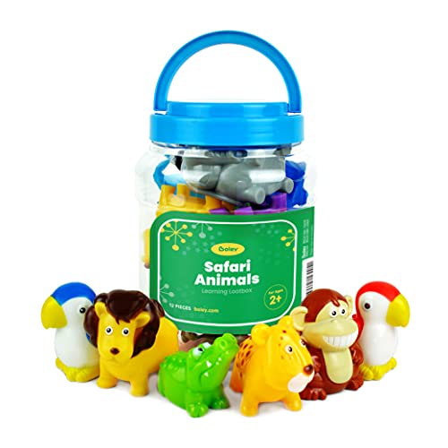 Boley Safari Animals Bath Toy Bucket – 12 Pc Sinking Pool & Bath Toys for Toddlers – Ages 2 and Up!