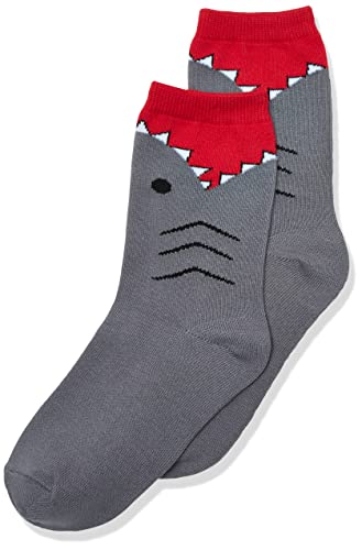 K. Bell Boys’ Big Fun Kids Novelty Crew Socks, Charcoal Shark, Shoe Size: 7.5-13