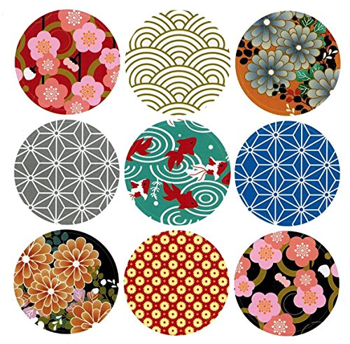 ALIMITOPIA Japan Style Sealing Sticker,Round Japanese Traditional Pattern Self-Adhesive Universal Sealing Paster Gift Packing Decorative Labels Envelope Seals(10 Sheets,90pcs)