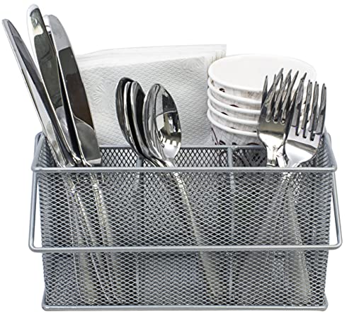 Sorbus® Utensil Caddy — Silverware, Napkin Holder, and Condiment Organizer — Multi-Purpose Steel Mesh Caddy—Ideal for Kitchen, Dining, Entertaining, Tailgating, Picnics, and much more (Silver)