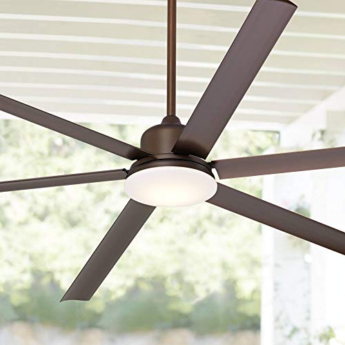 Casa Vieja 84″ Arcade Industrial Large Indoor Outdoor Ceiling Fan with LED Light Remote Control Oil Rubbed Bronze Brown Damp Rated for Patio Exterior House Porch Gazebo Garage Barn Roof