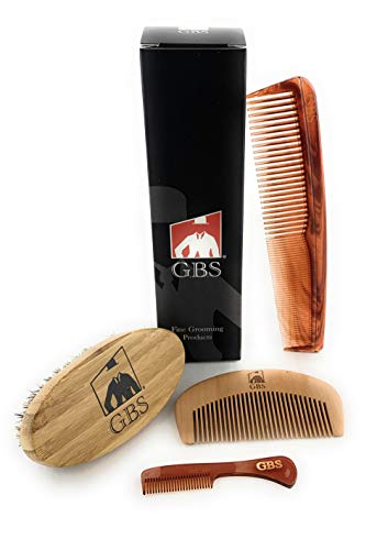G.B.S Hair grooming Set Pack of 4 Combs Oval Beard Boar Bristle Brush, Bamboo All Fine Beard Comb, Tortoise Pocket Mustache Comb & Tortoise Men’s Beard All Purpose Dressing Pairs