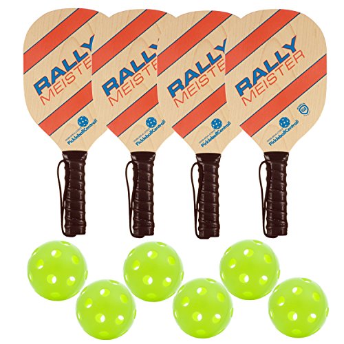 Rally Meister Pickleball Paddle Deluxe Bundle – Set Includes 4 Wood Paddles & Balls