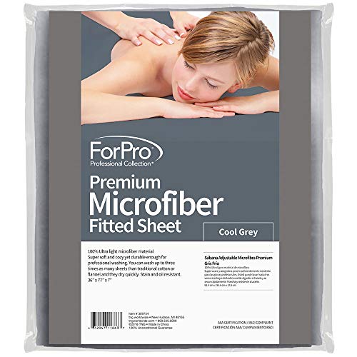 ForPro Premium Microfiber Massage Fitted Sheet, Cool Grey, Ultra-Light, Stain and Wrinkle-Resistant, for Massage Tables, 36″ W x 77″ L x 7″ H