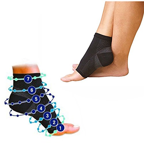 Multitrust 1 Pair Compression Foot Ankle Angel Sleeve Anti Fatigue Sock for Ankle Swelling Plantar (S/M)
