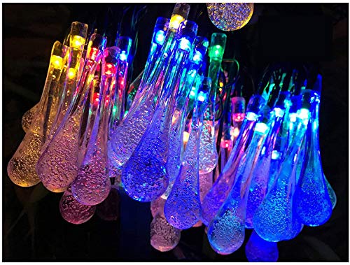 Lemontec 2-Pack Solar String Lights 20 Feet 30 LED Water Drop Solar Fairy Waterproof Lights for Garden, Patio, Yard, Home, Parties, Multi Color
