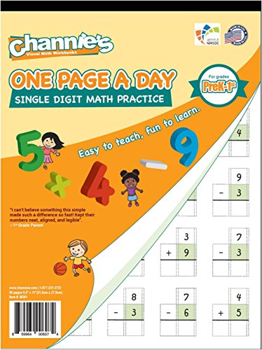 Channie’s One Page A Day Single Digit Addition & Subtraction Workbook for Pre-Kindergarten – 1st Grade Elementary School Students, Single Digit Math Practice, 50 Pages