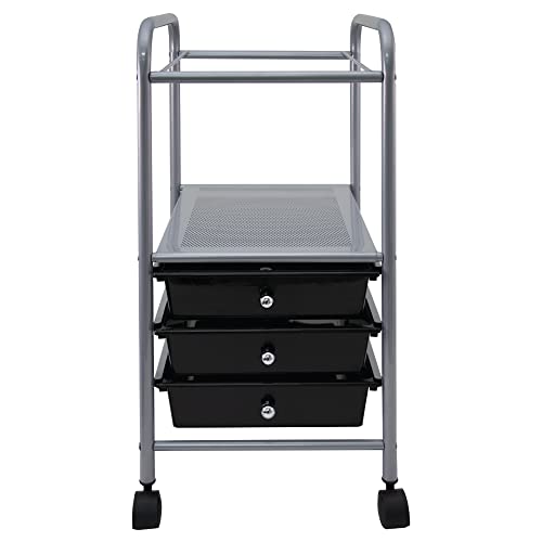 Vertiflex Rolling File Cabinet Cart Organizer With Three Drawers, Black and Silver