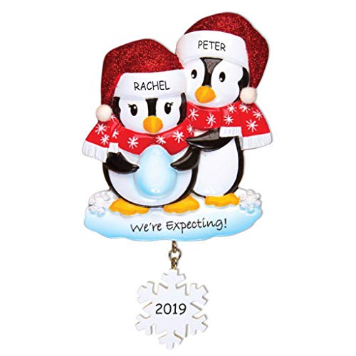 Personalized We’re Expecting Penguin Couples Christmas Ornament