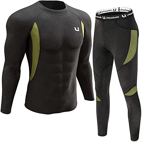 UNIQUEBELLA Men’s Thermal Underwear Sets Top & Long Johns Fleece Quick Drying(Sets Black, XXL)