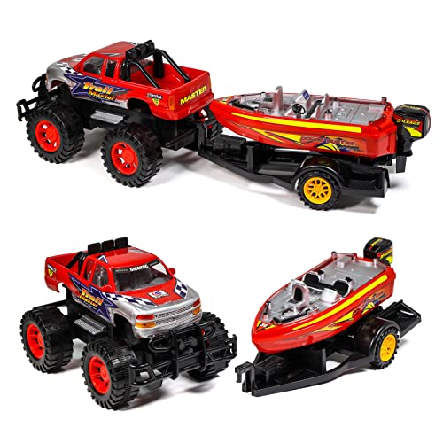 Speed Max King Friction Power Monster Truck Speed Boat Hauler Play Set by Kid Fun