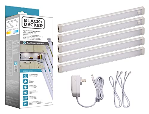 BLACK+DECKER LED Under Cabinet Kit with Motion Sensor, Dimmable Kitchen Accent Lights, Tool-Free Install, Cool White 4000k, 9″ Length, 9″