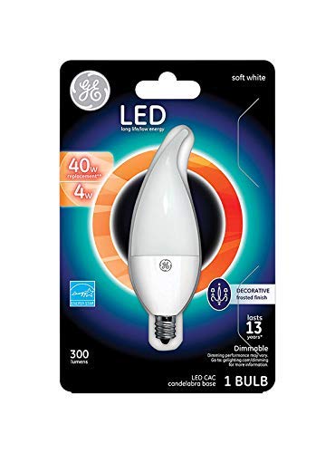 GE Lighting 37863 4 Watt Candelabra E12 CAC Frosted Soft White LED Dimmable Light Bulb