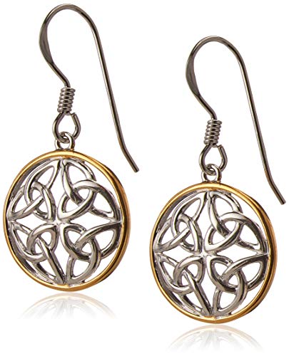 Amazon Collection 18k Yellow Gold Plated Sterling Silver Two Tone Celtic Knot Round Drop Earrings