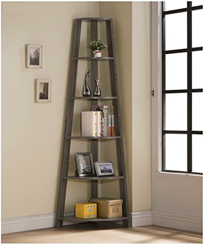 Weathered Grey Finish Wood Wall Corner 5-Tier Bookshelf Bookcase Accent Etagere | The Storepaperoomates Retail Market - Fast Affordable Shopping