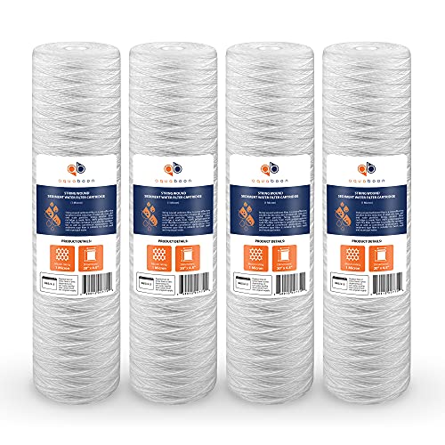 Aquaboon 1 Micron 20″ String Wound Sediment Water Filter Cartridge | Whole House Sediment Filtration | Compatible with PC40-20, WP1BB20P, 355222-45, WPP-45200-01, WPP-45200-01, 84650, 4-Pack