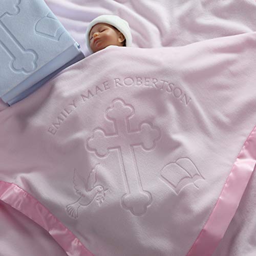 Custom Catch Personalized Baptism Baby Blanket Gift – Girl Name for Christening (Pink, 1 Text Line)